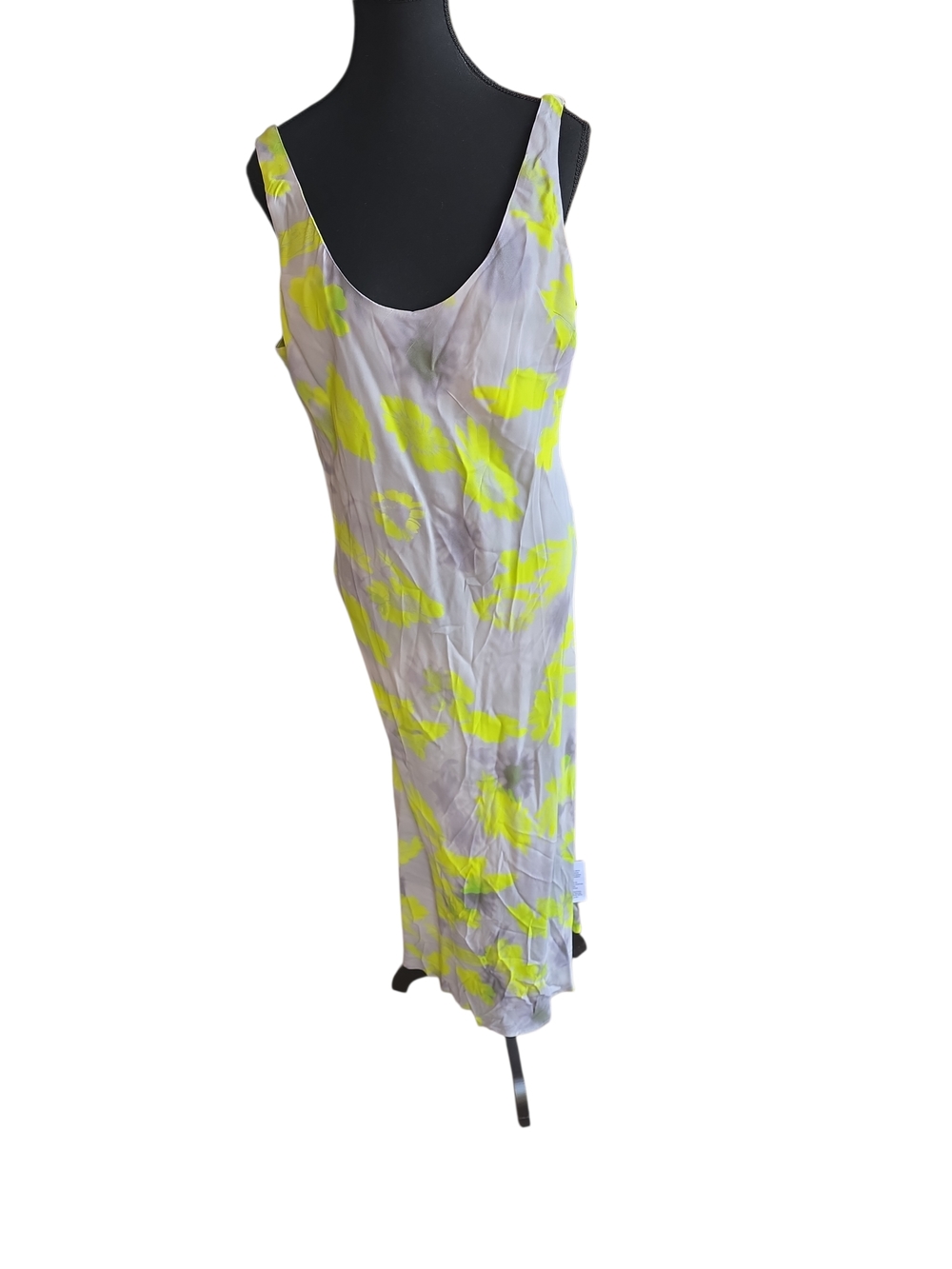 Topshop Neon Yellow/Grey Floral Abstract Slip Maxi Dress